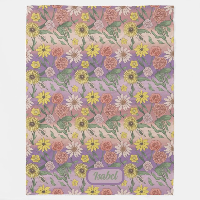 Manta Polar Rosas, Daisies, Sunflower Y Lilis (Anverso)