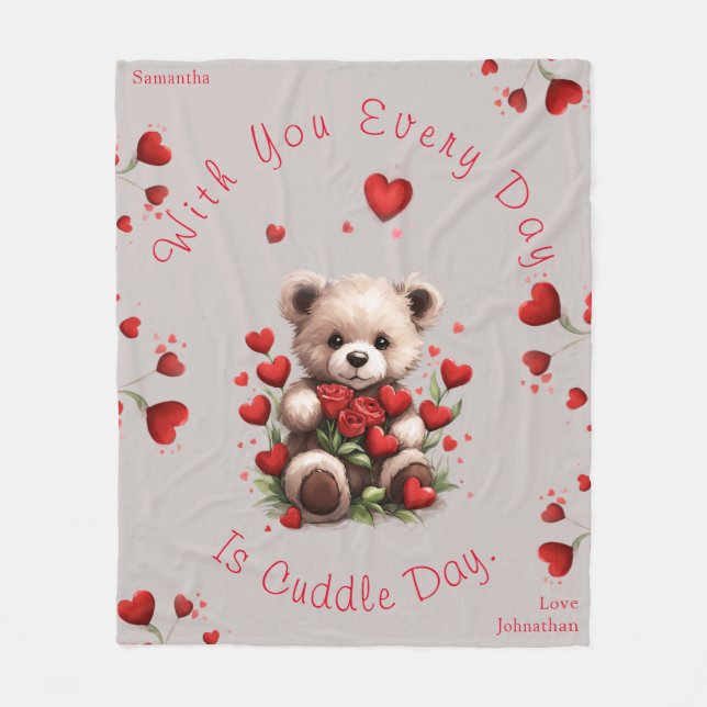 Manta Polar Rosas de Cuddle Teddy Bear  Día de San Valentín (Anverso)