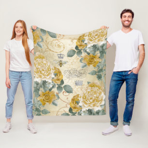 Manta Polar Rosas de oro del vintage de la abeja reina