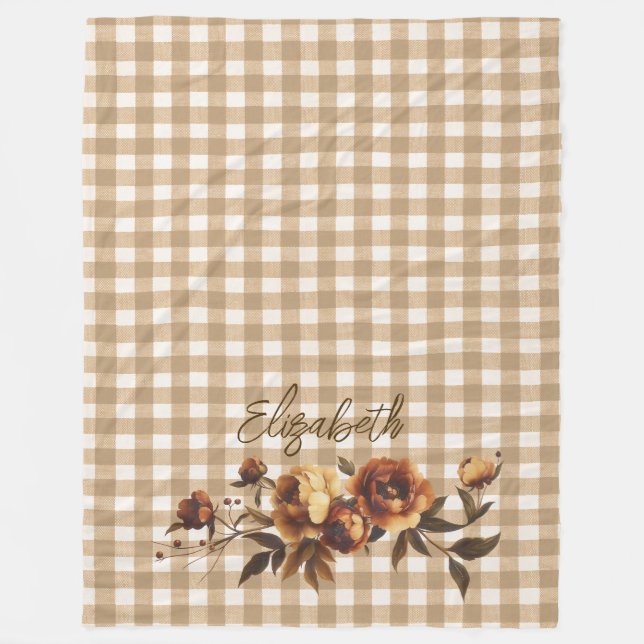 Manta Polar Rosas de otoño de Gingham rusos personalizados (Anverso)