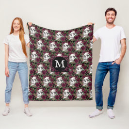 Manta Polar Rosas de Skulls Burgundy Black Monogramado