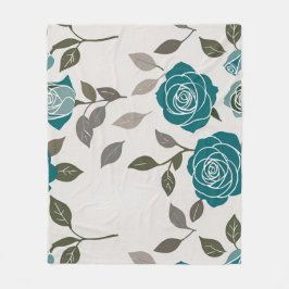 Manta Polar Rosas Dibujadas En Azules Y Verdes Suaves