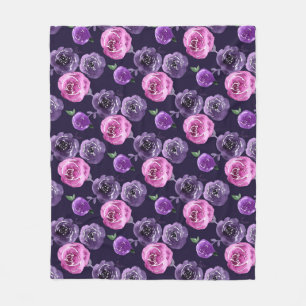 Manta Polar Rosas Florales Acuarela Románticas Purpúreas y Ros