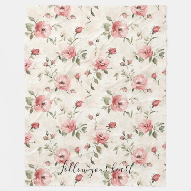 Manta Polar Rosas Florales Rosadas (Anverso)
