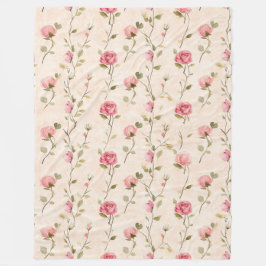 Manta Polar Rosas florales rosadas crema bonitas