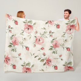 Manta Polar Rosas florales rosadas crema románticas 