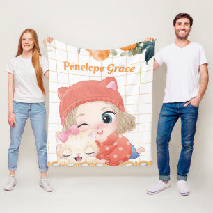 Manta Polar Rosas jóvenes Chicas y Naranjas de gatos + nombre 
