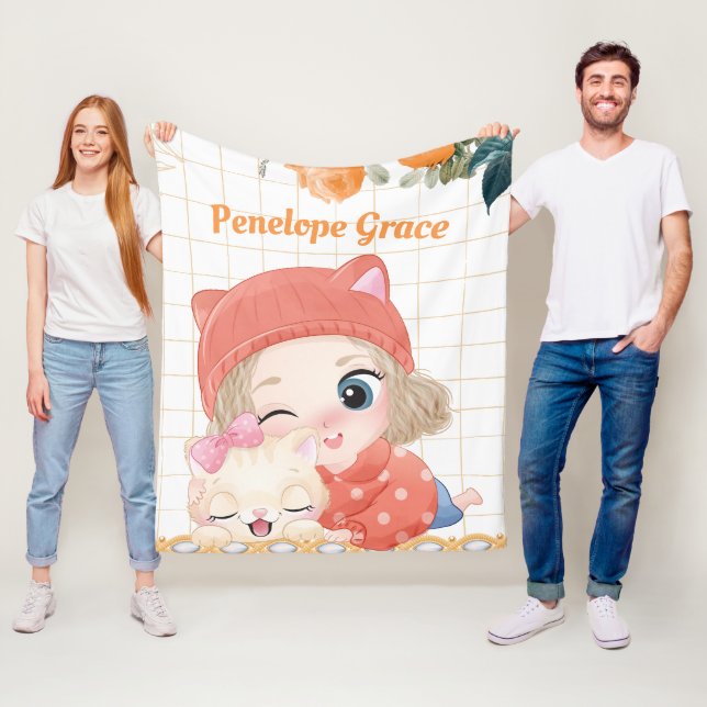 Manta Polar Rosas jóvenes Chicas y Naranjas de gatos + nombre  (In situ)