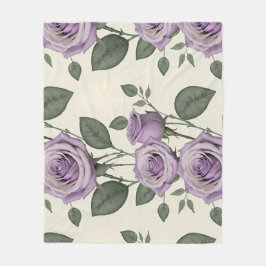 Manta Polar Rosas Lavanda Con Hojas De Plata Y Verde