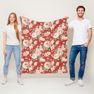 Manta Polar Rosas pastel crema rojo