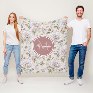 Manta Polar Rosas poner crema elegantes monograma y nombre