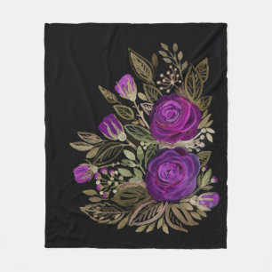 Manta Polar Rosas púrpura acuarela