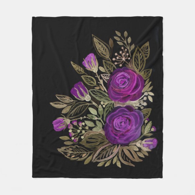 Manta Polar Rosas púrpura acuarela (Anverso)