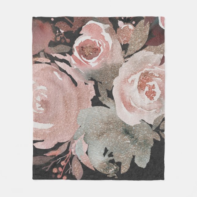 Manta Polar Rosas Purpurinas Rosa Rosa Rosa Oscuro Glam Floral (Anverso)