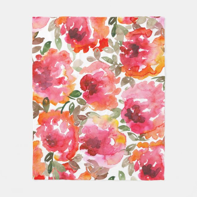Manta Polar rosas rojas de Shabby, patrón sin costuras. (Anverso)