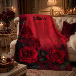 Manta Polar Rosas Rojas Góticas Elegantes con Nombre Personali