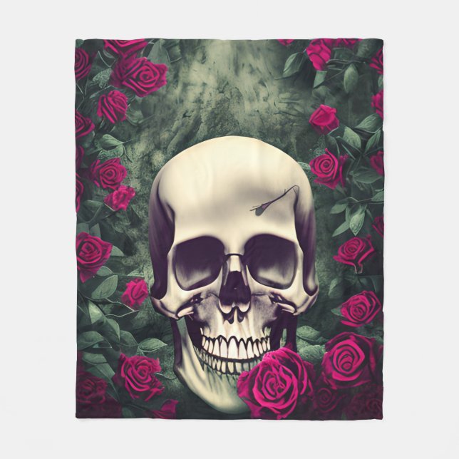 Manta Polar Rosas Rojas Y Calaveras (Anverso)