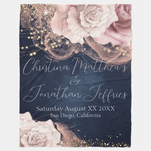 Manta Polar Rosas románticos Bodas de acuarela en Moody Blue (Anverso)