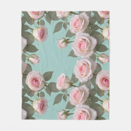 Manta Polar Rosas rosadas bebé con hojas verde salvia