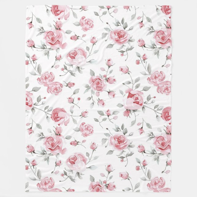 Manta Polar Rosas rosadas para ducha de novia floral (Anverso)