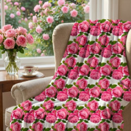 Manta Polar Rosas rosadas sobre blanco 