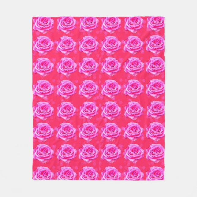 Manta Polar Rosas rosadas sobre fondo de bokeh rosa, (Anverso)