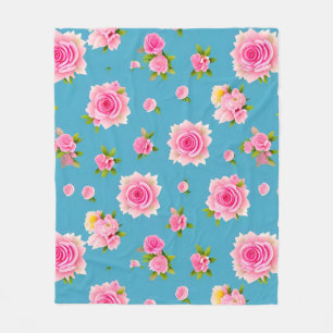 Manta Polar Rosas rosadas sobre un fondo azul
