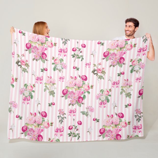 Manta Polar Rosas rosas rosadas de época Coquette Bandas De Ba (In situ)