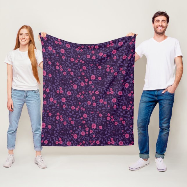 Manta Polar Rosas silvestres en rosa y morado (In situ)