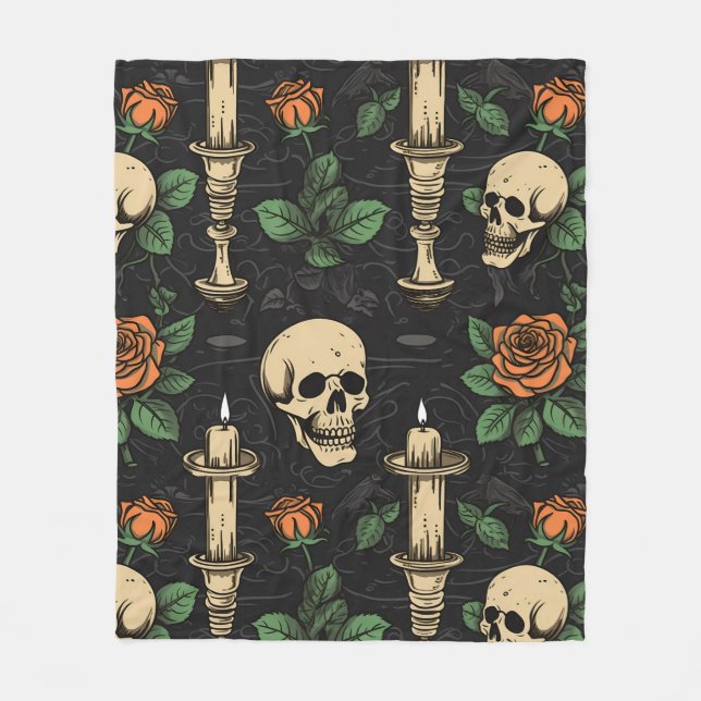 Manta Polar Rosas Skulls y Candles Fleece Blanket (Anverso)