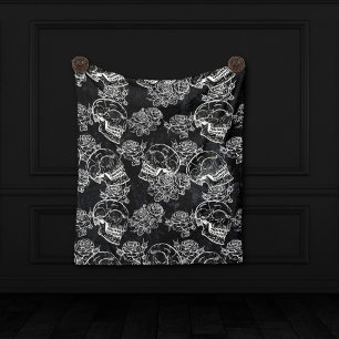 Manta Polar Rosas Skulls y Chalk   Gótica Glam Funky Grunge
