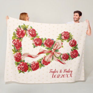 Manta Polar Rosas Vintage Corazón Floral Rústico Boda Retro