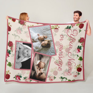 Manta Polar Rosas Vintage Patrón Floral Fotos Personalizadas