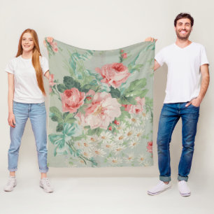 Manta Polar rosas y Daisies de Tejidos Vintage británicos de 1