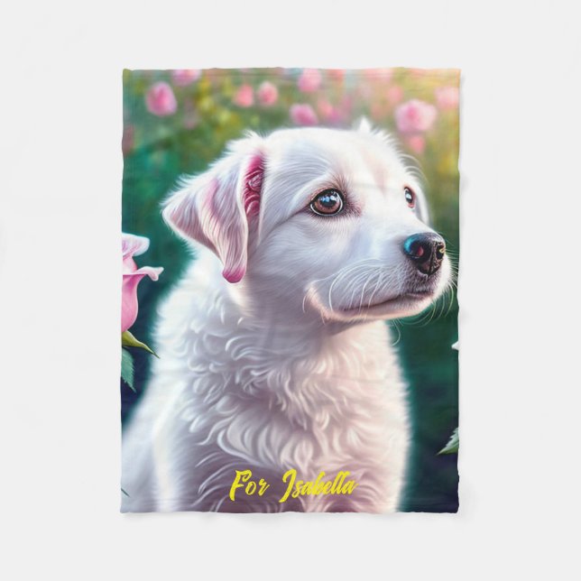 Manta Polar Rosas Y Hermosa Colección De Perros (Anverso)