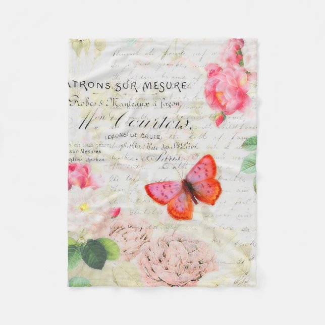 Manta Polar Rosas y mariposa de época (Anverso)