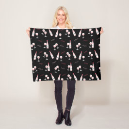 Manta Polar Rosé todo el día, frasco de vino y lentes negro mo