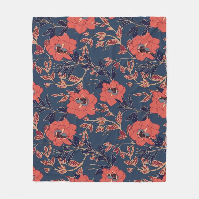 Manta Polar Roses Roses Roses Peonies Fondo oscuro (Anverso)