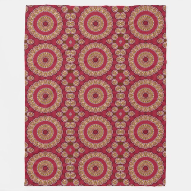 Manta Polar rosetones de Mandala Rojo Dorado Amarillo (Anverso)