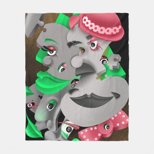 Manta Polar Rostros surrealistas de rompecabezas (Anverso)