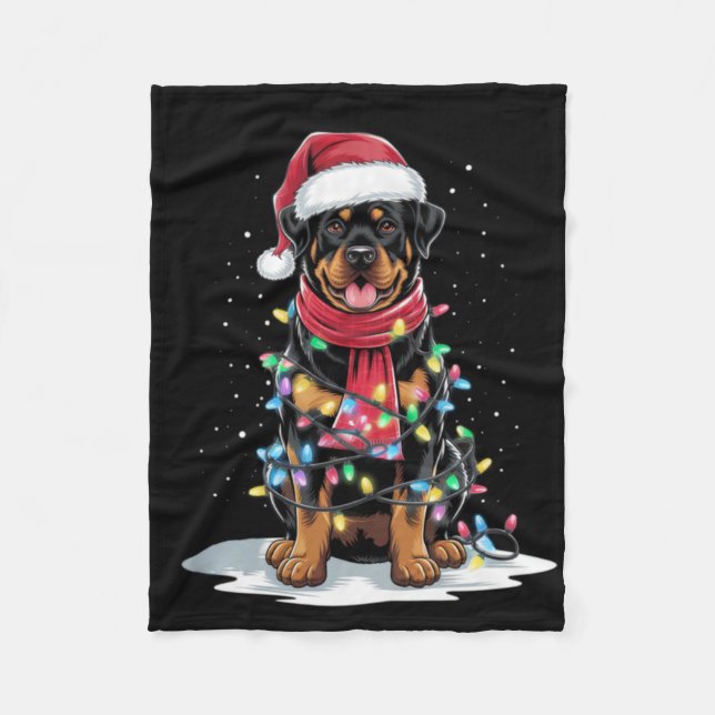 Manta Polar Rottweiler Christmas Tree Santa Hat Lights Xmas Do (Anverso)