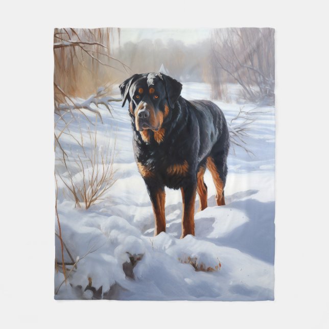 Manta Polar Rottweiler Deja que nieve Navidad (Anverso)