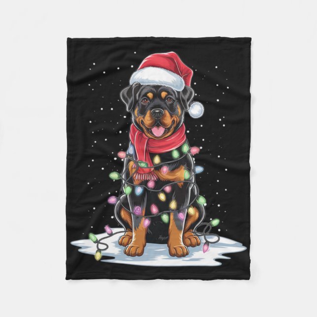 Manta Polar Rottweiler Dog Santa Hat Christmas Tree Light Xmas (Anverso)