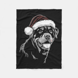 Manta Polar Rottweiler Dog Santa Hat Navidades Xmas Pajama