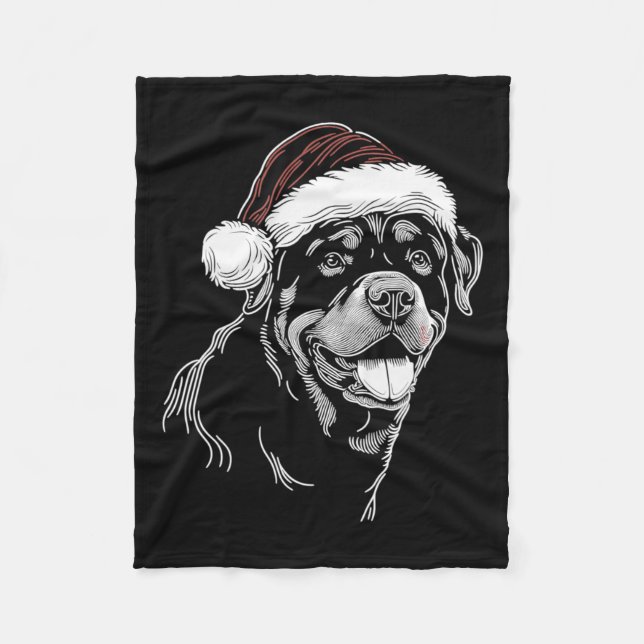Manta Polar Rottweiler Dog Santa Hat Navidades Xmas Pajama (Anverso)