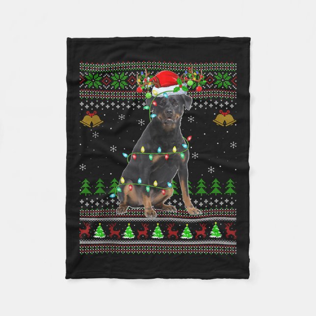 Manta Polar Rottweiler Dog Ugly Christmas Sweaters Holiday San (Anverso)