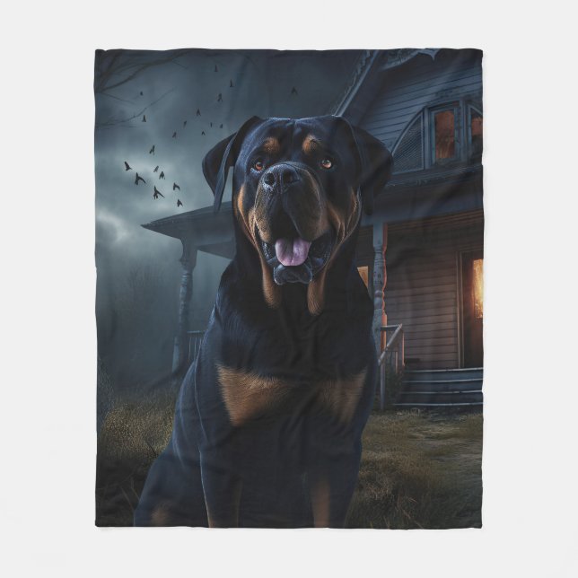 Manta Polar Rottweiler Halloween Aterrador  (Anverso)
