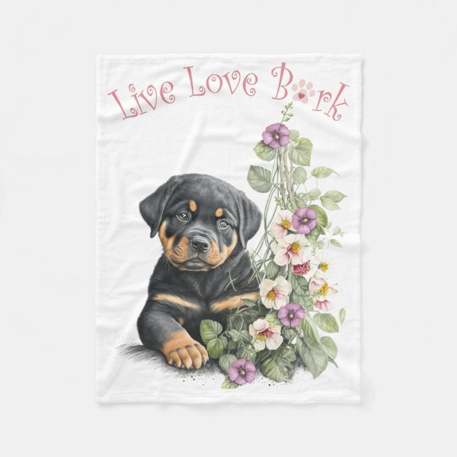 Manta Polar Rottweiler Mamá Floral (Anverso)