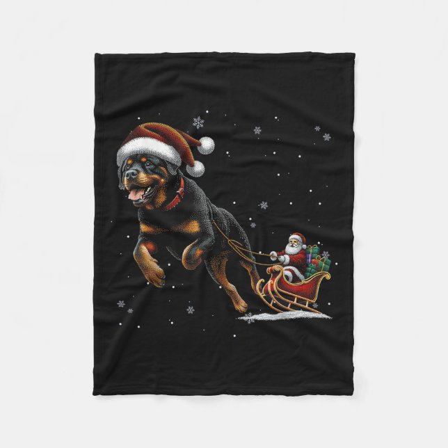Manta Polar Rottweiler Santa Christmas Tree Lights Ugly Pajama (Anverso)