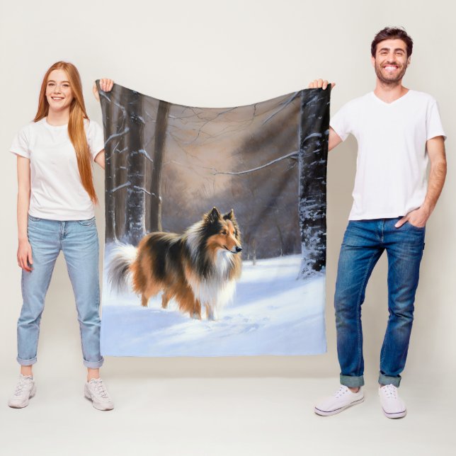 Manta Polar Rough Collie Deja que nieve Navidad (In situ)